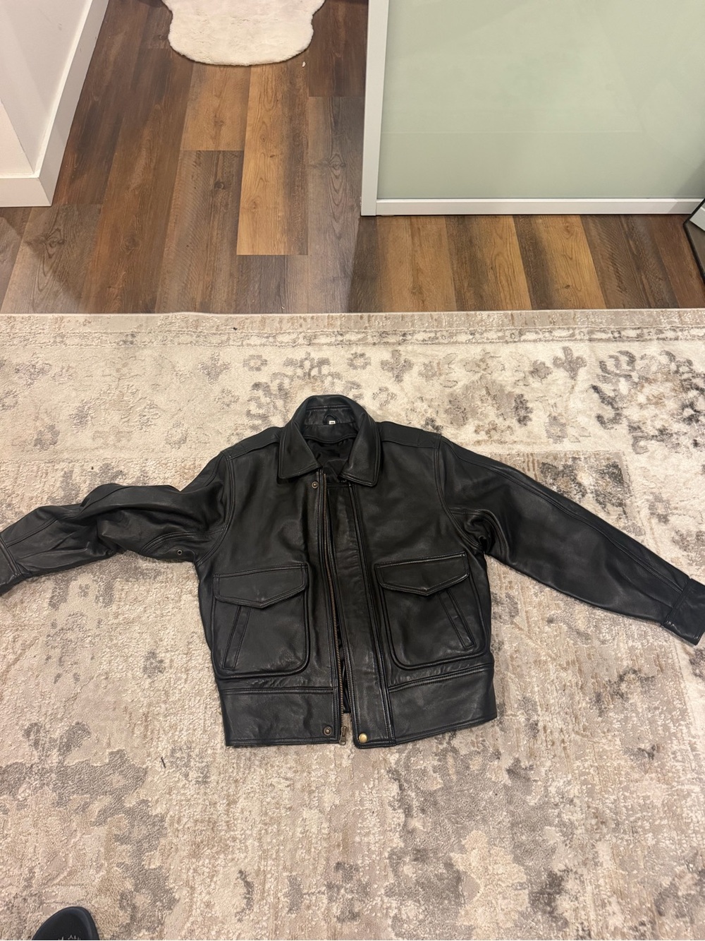 Classic Black Leather Bomber Jacket